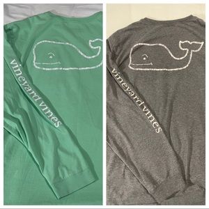 (2) Vineyard Vines Vintage Whale Long-Sleeve Pocket Tees - Lime Green & Charcoal